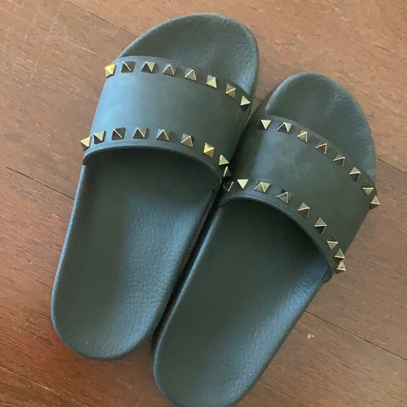 Valentino Shoes - Valentino Black Slide Sandals with Gold Studs